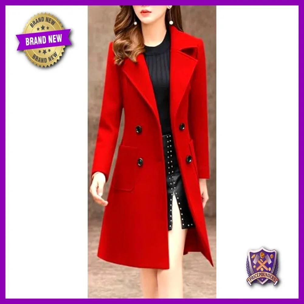 Elegant Notched Collar Double Breasted Wool Blend Over Coat Classic Chic